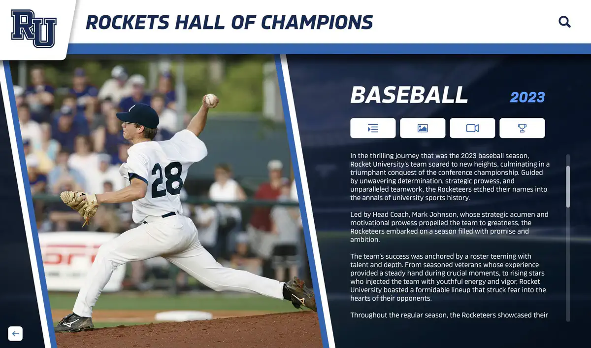 Product demonstration combining a baseball photograph, a season title, and a written team story.